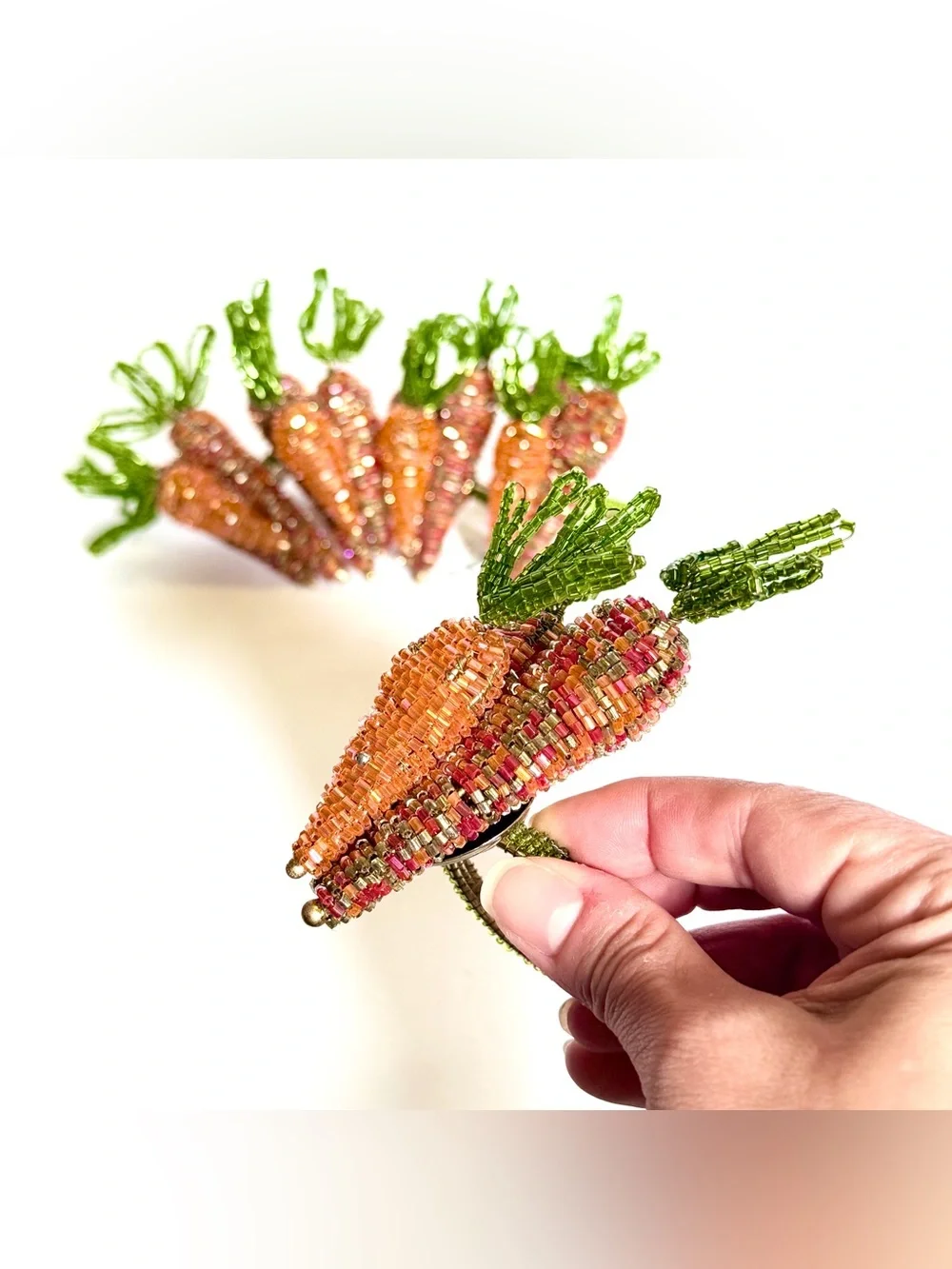 NWT Vintage Pier 1 Beaded Carrot Napkin Rings Set of 5 Easter Spring